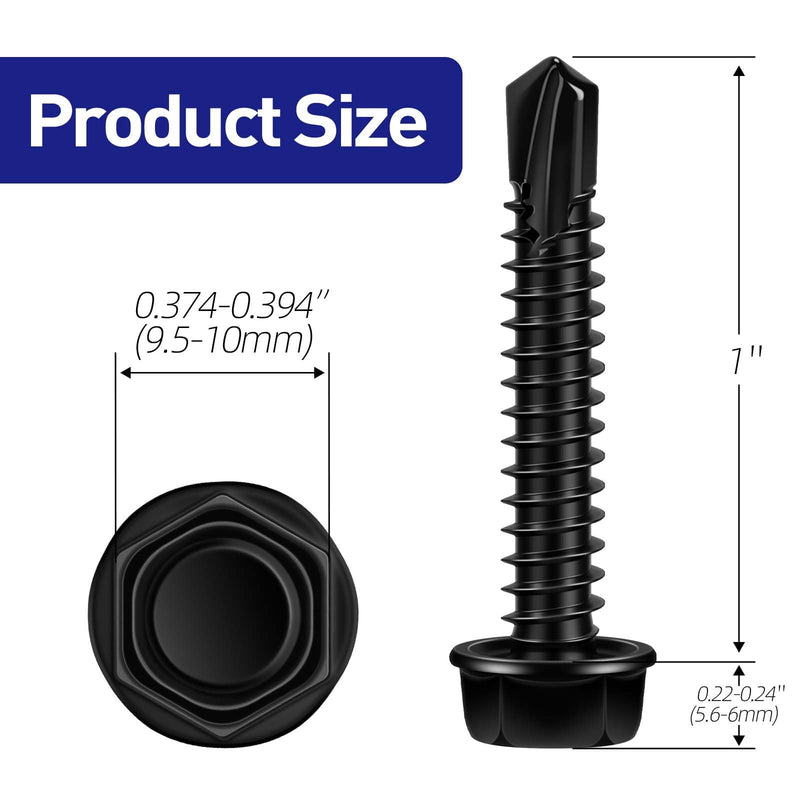 [Australia - AusPower] - #14 x 1 Hex Washer Head Self Tapping Screws, TEK Screws, Self Drilling, Stainless Steel 410 Sheet Metal Screws, Black Finish, 50 PCS #14 x 1" 