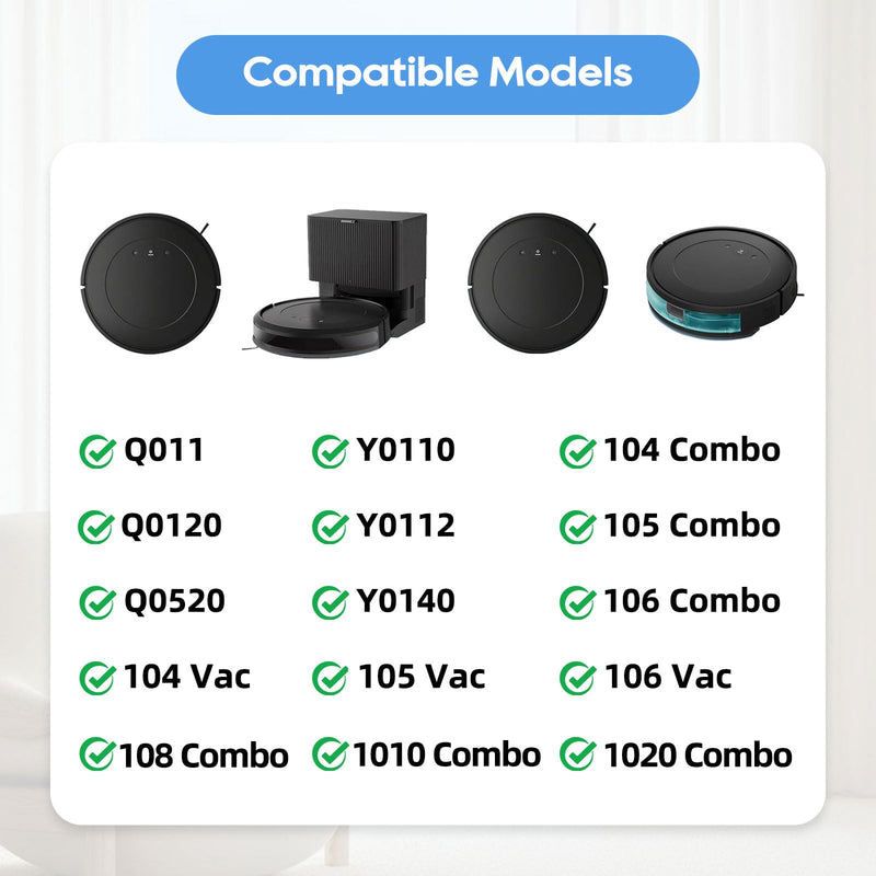 Replacement Parts for iRobot Roomba Combo & Vac Essential Series (RVG-Y1) Y0140 Y0110 Q0120 Q0110 Q0520 104 105 106 108 1010 1020, 2 Main Brushes, 8 Side Brushes, 8 Filters, 1 Tool (19 Pack) 19-pack