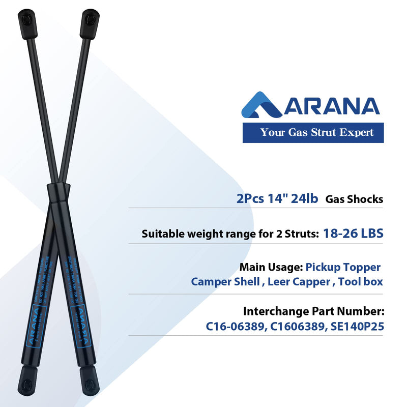 [Australia - AusPower] - ARANA C16-06389 14 inch Gas Struts Spring Shocks C1606389 14" 24Lb Prop Lift Support for Truck Leer Camper Shell are Cap Topper Door Replacement Canopy Tool Box Lid,2 Pcs 