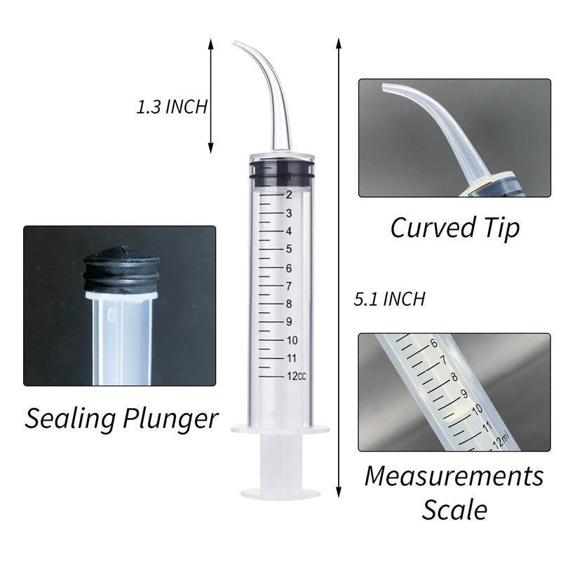 [Australia - AusPower] - Wisdom Teeth Syringe, 5 Pack Irrigation Dental Syringes with Measure Scale & Curved Tip for Dental Care Liquid Oral Tonsil Stone Curved-with Measurement 
