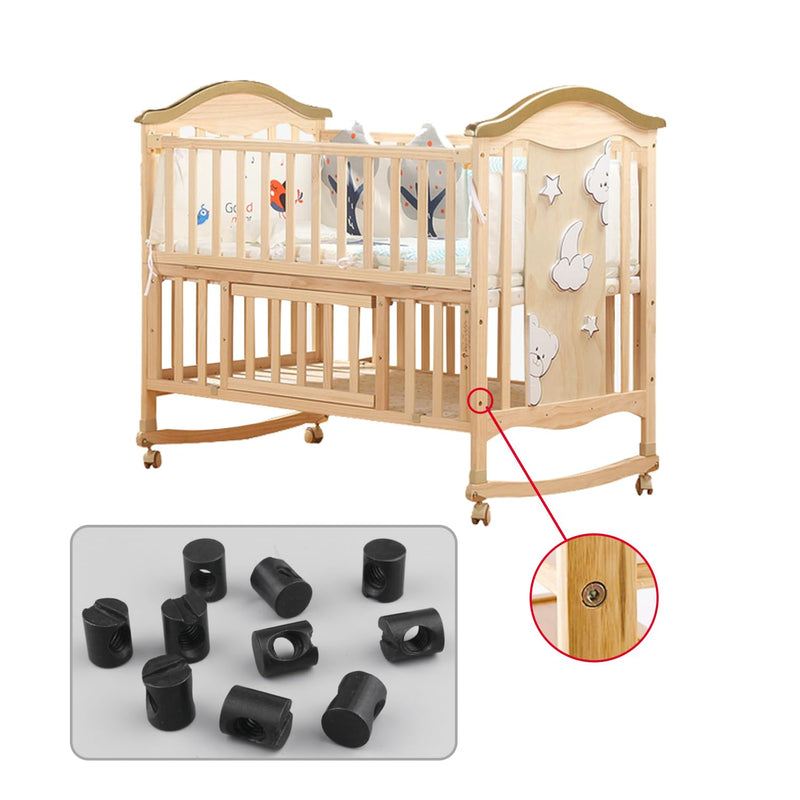 [Australia - AusPower] - 10 PCS Metric Black M6 Barrel Nuts Cross Dowels Slotted Nuts Baby Bed Crib Screws Hardware Replacement Kit for Bunk Bed Beds Headboards Chairs Furniture M6x10mmx12mm 