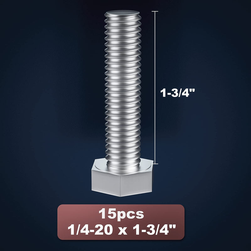 [Australia - AusPower] - 1/4-20 x 1-1/4" (5/8 to 5" Optional) Hex Head Screw Bolt, Stainless Steel 18-8(304), Fully Threaded,15pcs 1/4-20 x 1-1/4" 15 