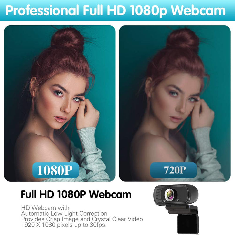 [Australia - AusPower] - Webcam HD 1080p ,Live Streaming Web Camera with Stereo Microphone, PC Desktop or Laptop USB Webcam with 110 Degree View Angle, HD Webcam for Video Calling, Recording, Conferencing, Streaming, Gaming Black 