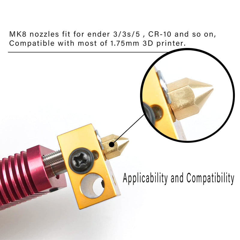 MK8 Nozzles 24 pcs 3D Printer Extruders Brass Nozzles 0.2mm, 0.4mm,0.6mm, 0.8mm, 1.0mm CR-10 Nozzle with DIY Tools and Metal Storage Box for CR-8 / CR-10 / Ender 3 / Ender 3S / 5/6 and so on MK8 Brass Kit: Various Nozzles