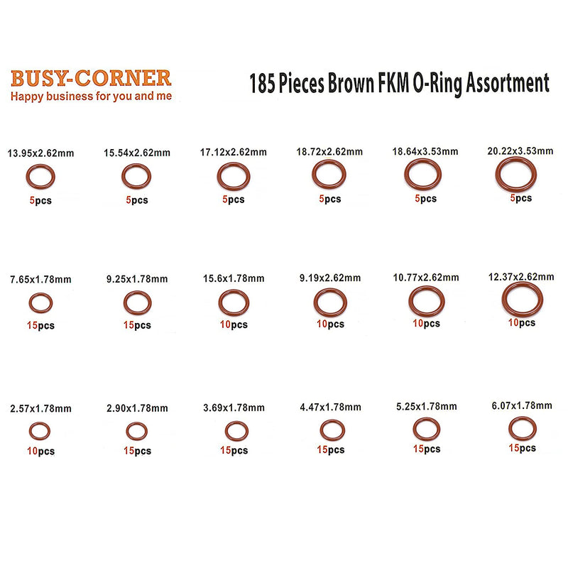 [Australia - AusPower] - BUSY-CORNER 185 Pieces FKM Brown O-Ring Kit,75A Durometer,18 Kind AS-568 Standard Sizes,ID 2.57mm-20.22mm Thickness 1.78mm 2.62mm 3.53mm 
