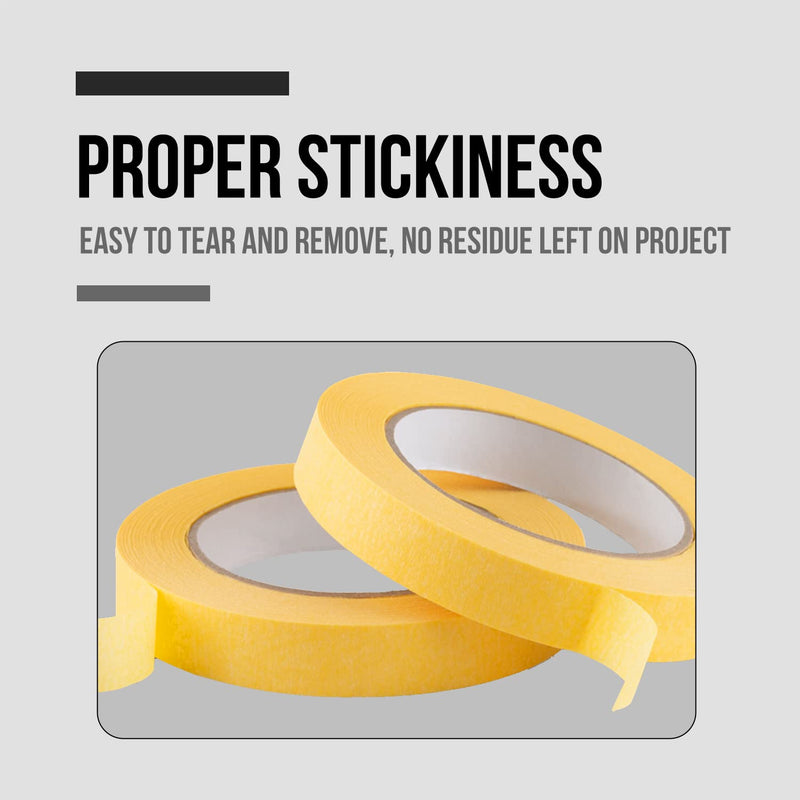 Lichamp 18mm x 55m Yellow Automotive Masking Tape for Painting, Auto Body Masking Tape for Car Detailing, Yellow Painters Tapes 0.7 inch x 60 Yards x 2 Rolls