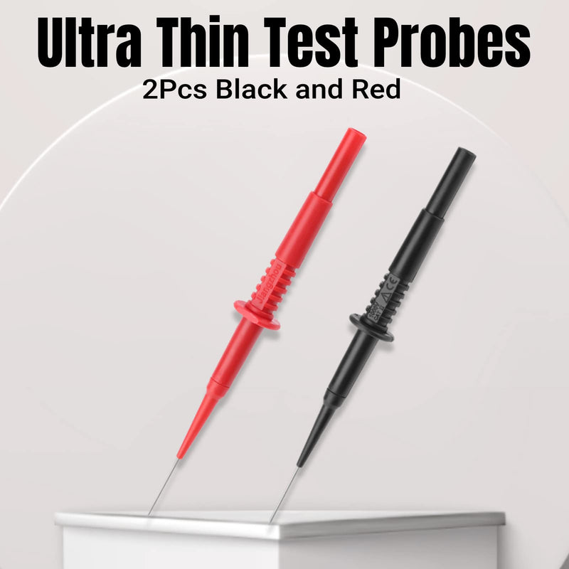 [Australia - AusPower] - 2Pcs(Black+Red) Slim-Reach Test Probe, Multimeter Testing Probe, Piercing Needles, Plug Socket Insulated, Quality Material, Easy to Use, 600V/10A, P5008 