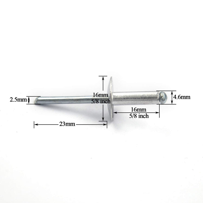 [Australia - AusPower] - 60pcs Large Flange Blind Rivets, Aluminum,Flange Diameter 5/8" (16 mm),Pop Rivets Assortment Kit Blind Rivet,3/16" x 5/8" Inch,Grip Range(8-12mm) 3/16"×5/8"(4.8×16mm) 