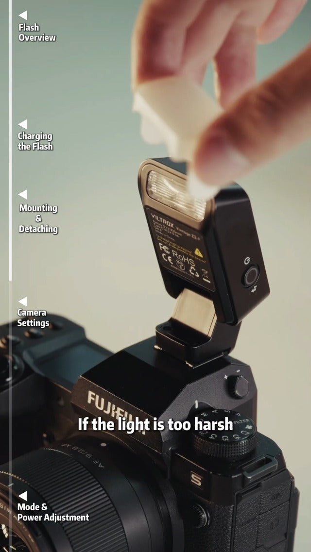 VILTROX Vintage Z2 Mini Camera Flash for Fujifilm Cameras, TTL Camera Flash with Diffuser, 700 Full Power Flash, 6500±200K 5 Levels Flash Power, 52g Foldable Mini Flash