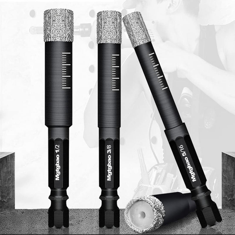 6pc 9/16” Black Dry Diamond Drill Bits Set, 14mm Hex Shank Core Drill Bit Brazed with Cooling Wax for Porcelain Tile Ceramic Concrete Granite Marble Hard Materials (not for Wood). 9/16 in 6