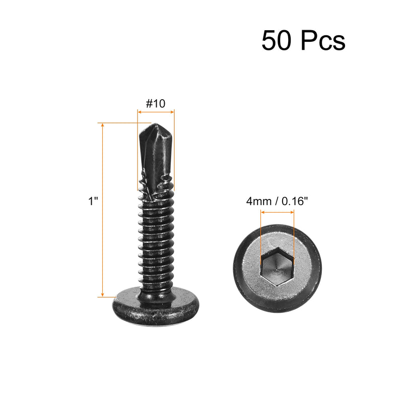 [Australia - AusPower] - uxcell Hex Socket Self Tapping Screws, #10 x 1 410 Stainless Steel Sheet Metal Flat Head Drilling Screw 50pcs, Black #10 x 1" 