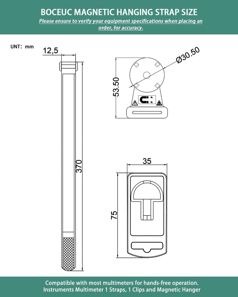 [Australia - AusPower] - Magnetic Hanging Strap for Fluke Multimeter 115, 116, 117, 175, 177, 179, 15B+, 17B+, 18B+, 87V, 287, 289 
