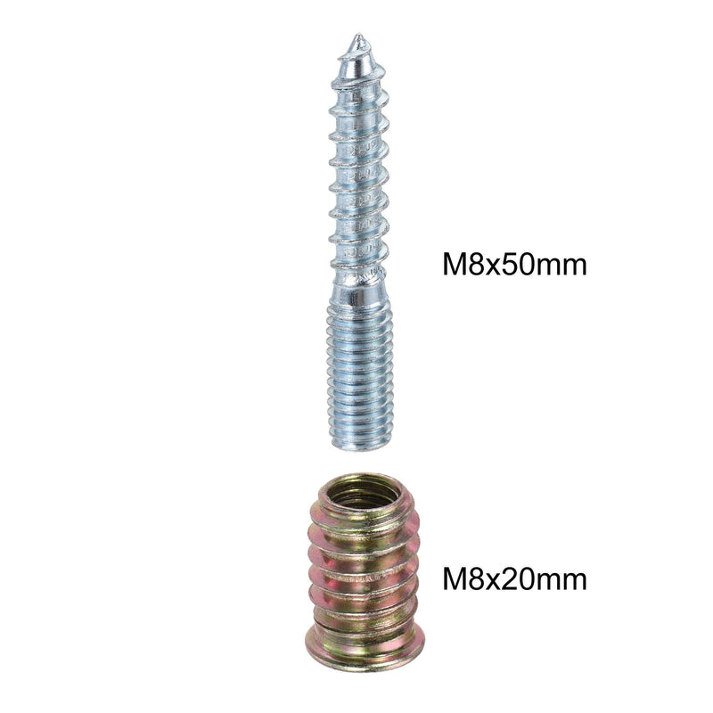 [Australia - AusPower] - uxcell 20pcs M8x20mm Threaded Insert Nut, 8pcs M8x50mm Hanger Bolt, Wood Furniture Set 
