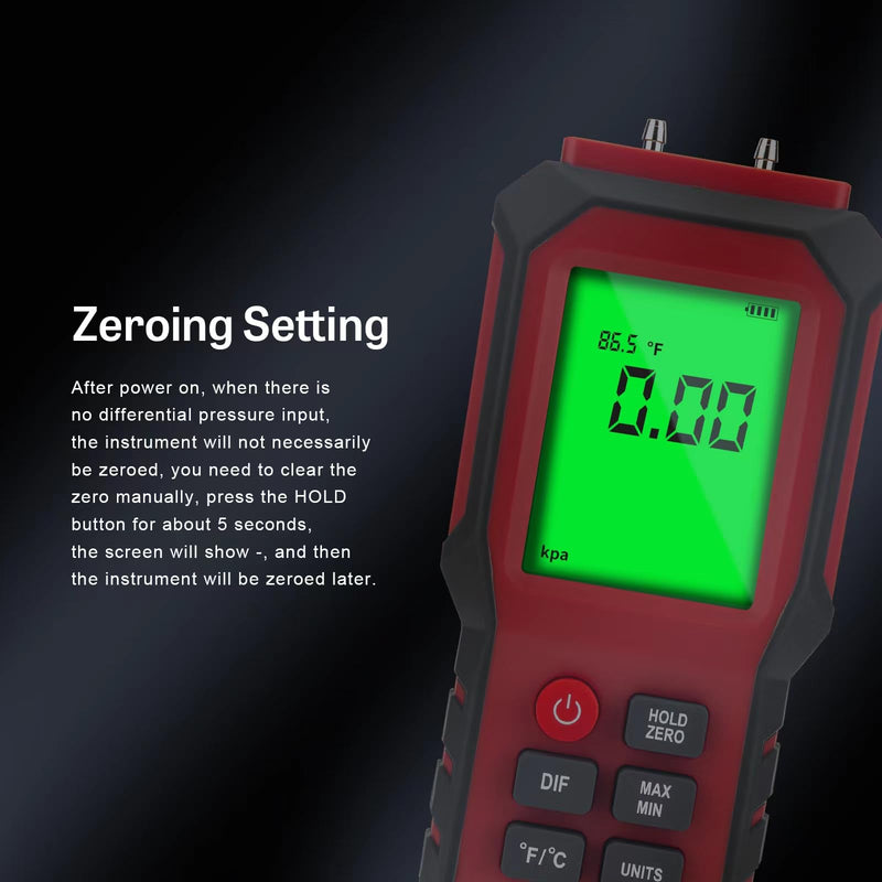 [Australia - AusPower] - Digital Manometer Air Pressure Meter, YZT Meter Differential Pressure Gauge, HVAC Gas Pressure Meter Dual-Port Manometer Gas Pressure Tester (9v Battery Included)… 