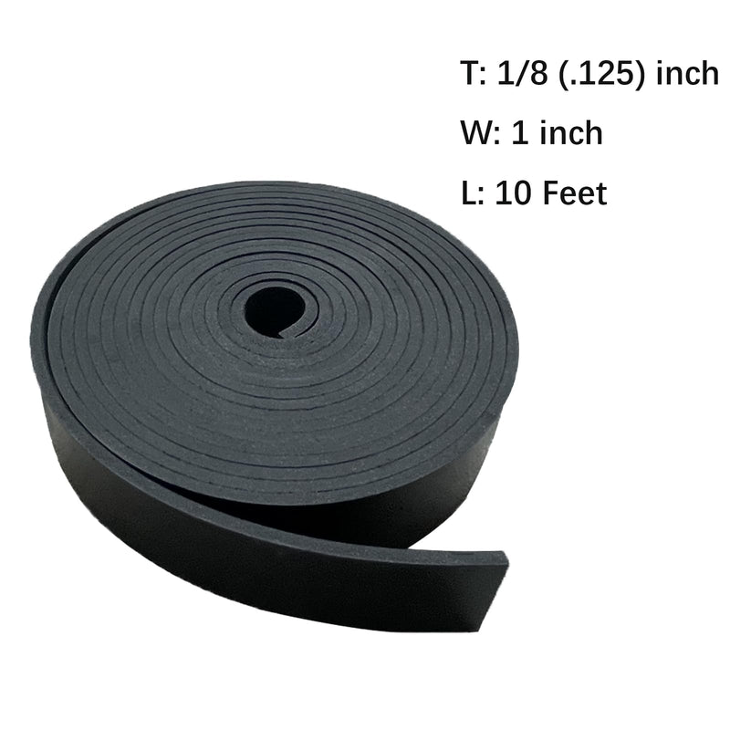 Solid Rubber Strips 1/8 (.125)" Thick X 1" Wide X 10'Long, Solid Rubber Sheet for Anti-Slip Pads, Flooring, Seals, Crafts, Anti-Vibration, Gaskets DIY 1"X10'X1/8 No Adhesive