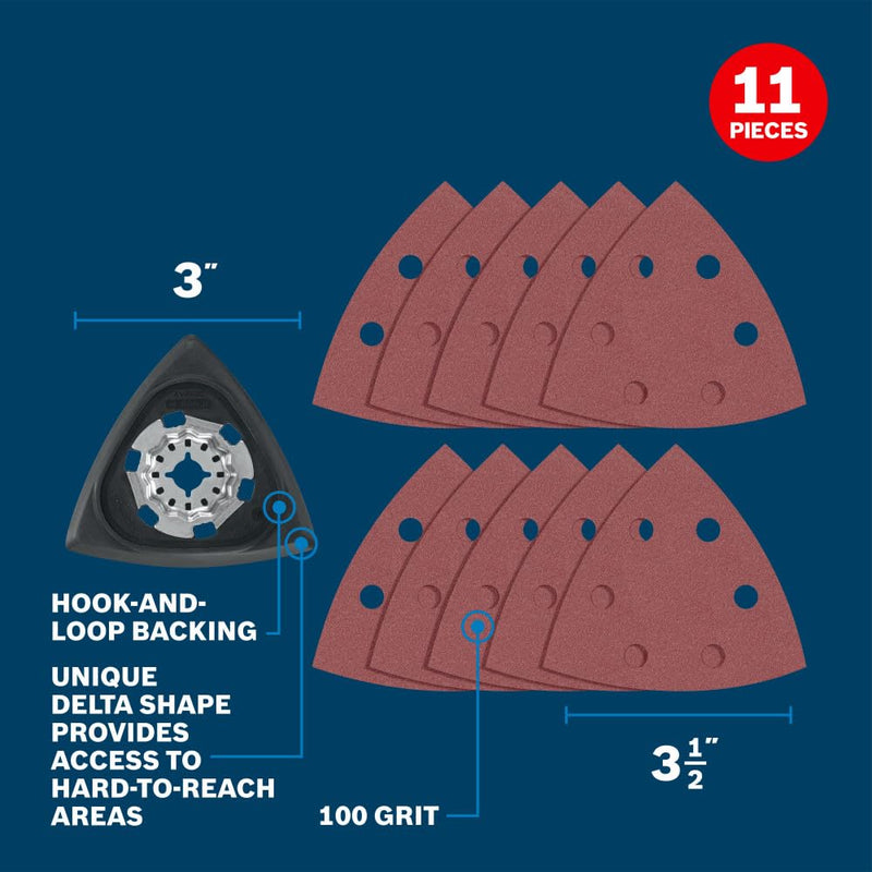 [Australia - AusPower] - Bosch OSL350SPDK 11 pc. Starlock Oscillating Multi-Tool Delta Sanding Pad Kit 3-1/2 In. Set: Delta sanding pad + 10 sheets 