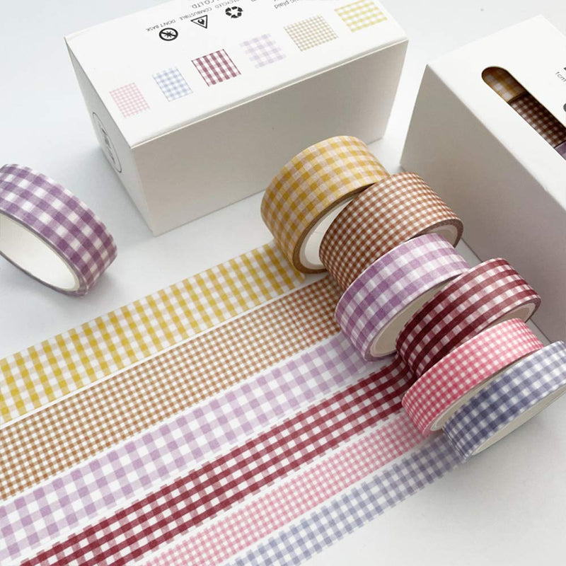 YUBBAEX 6 Rolls Plaid Washi Tape Set Basic Grid Masking Decorative Tapes for Arts, DIY Crafts, Journals, Planners, Scrapbooking, Wrapping (Basic Plaid) Basic Plaid