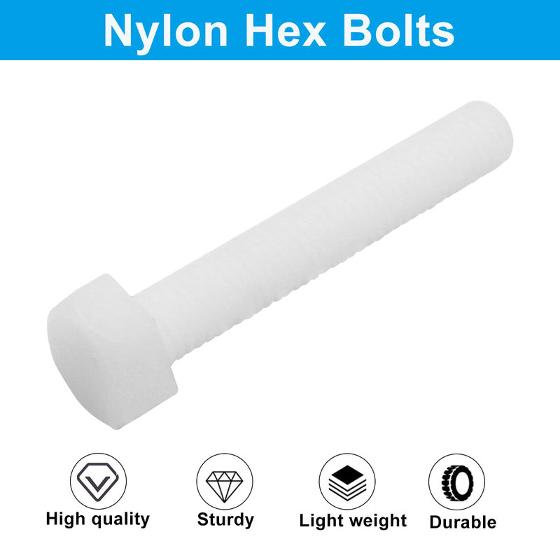 [Australia - AusPower] - 20 Pair M8x50mm White Nylon Hex Bolts Plastic Hex Nuts Full Thread Hex Head Screws and Nuts Set 