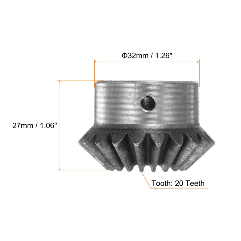 [Australia - AusPower] - 2pcs Bevel Gear 2M 20 Teeth 14mm Shaft Hole 1:1 Tapered Bevel Pinion Gear 45# Steel 2 Module 90 Degree Steering Gear, for Hardware Mechanical Rotation, with 5mm Keyway 14 mm 