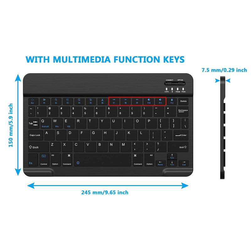 [Australia - AusPower] - Ultra-Slim Small Bluetooth Keyboard, Portable Rechargeable External Cordless Wireless Keyboard for Android Tablet Cell Phone Samsung Smartphone iPad Mini Air Pro iPhone Windows Surface (Black) Black 