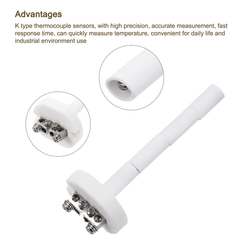 [Australia - AusPower] - MECCANIXITY 2Pcs 4" K Type Ceramic Kiln Furnace Probe Thermocouple Sensor for Muffle Furnace Oven, High Temperature 0 to 1100°C 1.5x100mm 
