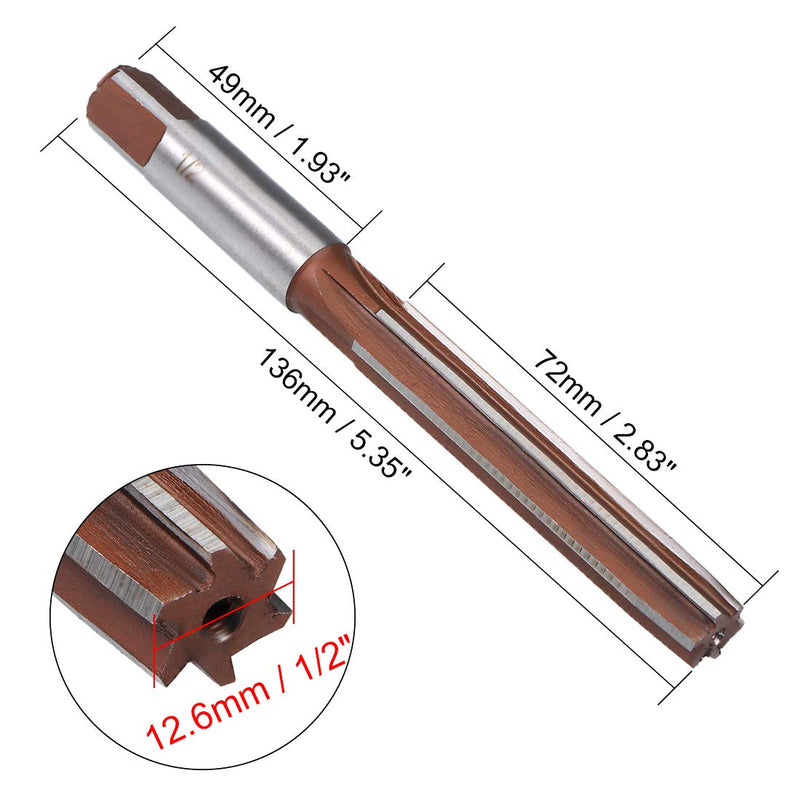 [Australia - AusPower] - uxcell Hand Reamer 1/2" High Speed Steel H7 6 Straight Flutes Hand Milling Cutter Tool Reaming Drill Bit for Metal 1/2" 