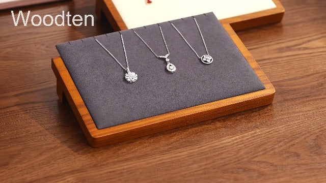 Solid Wood 12-Slot Necklace Pendant Display Stand Microfiber Lined WSM02701