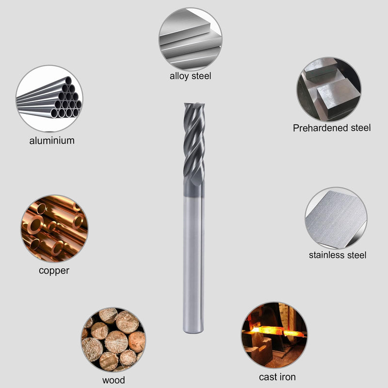 [Australia - AusPower] - ISB 1/8'' Carbide Square End Mill Set, 4 Flute Micro Grain Carbide Mill Bits for Alloy Steels/Hardened Steels/Aluminum/Copper, 5 Pcs 1/8 in 