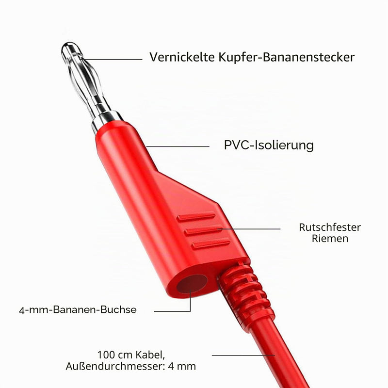 Stackable Banana to Banana Plug Test Cable 1m Pack of 5 | 4 mm banana plug, soft electrical test cable, for multimeter, 1000 V 15 A Five colours 5 Stück 1m