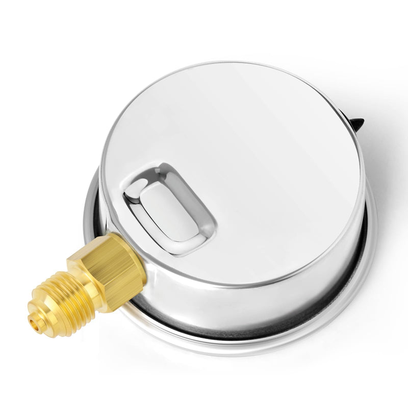 [Australia - AusPower] - ERGAOBOY 0-6 Bar (0-90 Psi) Stainless Steel 1/4 Inch BSP 2.5 Inch Dial Liquid Pressure Gauge, with Brass Adapter, Bottom Mounting 0-6 Bar(1/4" Flüssig füllen) Lower Mount 