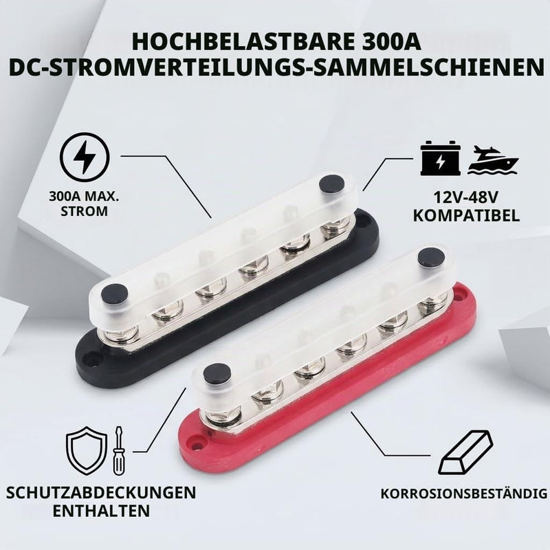 SEAFRONT 2pcs M8 300A 12-48V Busbar Power Distribution Block Automotive Marine Battery Busbar Terminal Block with Cover
