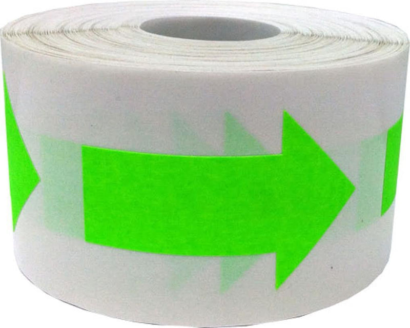 Fluorescent Green Arrow Stickers, 2 x 1 Inches in Size, 500 Labels on a Roll