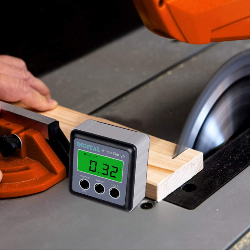 Digital Angle Gauge, Angle Finder Magnetic Digital Level Protractor, Table Saw Accessories with LCD Backlight Display Data Hold and V-groove & Magnetic Base Silver
