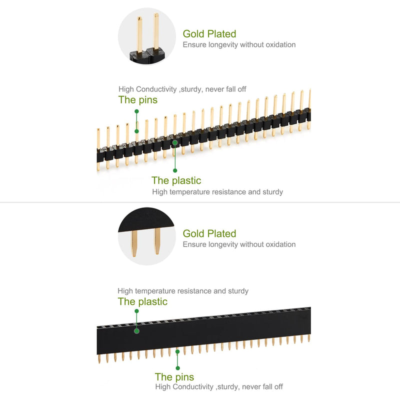 [Australia - AusPower] - Chanzon Header Strip for Arduino GPIO 40-pin x 20pcs Female/Male Pins Straight Single Row Square Pitch 2.54mm Breakaway PCB Connector Kit Gold Plated (1) Standard (01) Male+Female 40pin 20pcs 