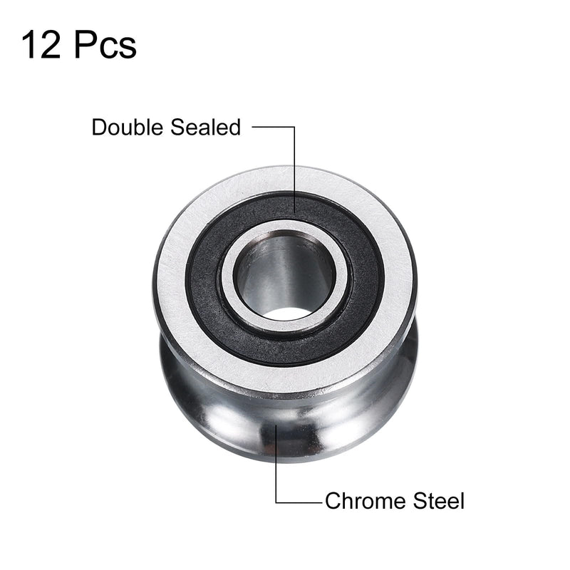 [Australia - AusPower] - uxcell 12pcs SG22 U Groove Track Guide Bearing 8x22.5x14.5mm U Groove Roller Wheel (GCr15) Chrome Steel Bearings, ABEC3 12 