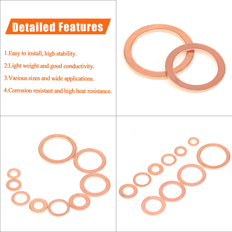 [Australia - AusPower] - 325 Pieces Copper Washers, HELIFOUNER 11 Sizes Copper Metric Sealing Washers, Flat Washers Assortment Kit (M5 M6 M8 M10 M12 M14 M16 M20) 325 Pieces Copper Washers Set 
