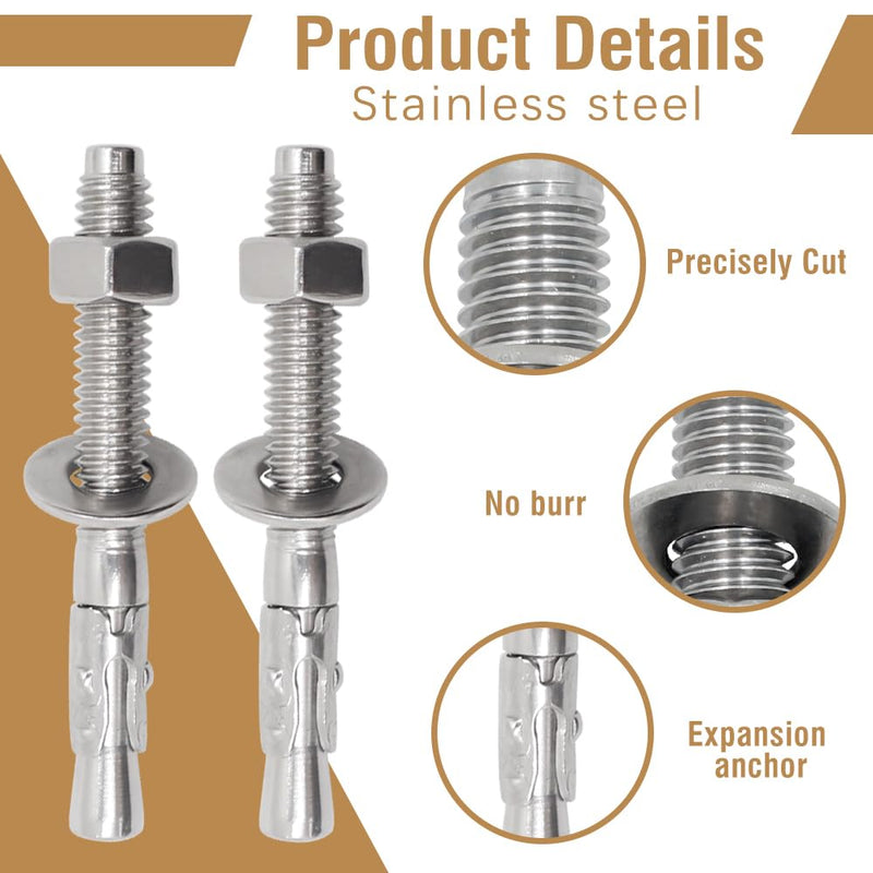 [Australia - AusPower] - 3/8"x3" Wedge Anchor for Concrete and Cement, Stainless Steel Screw Bolt Expansion Fastener for Industrial, Heavy Duty Wall Anchor, 8 pcs 3/8"x3" 