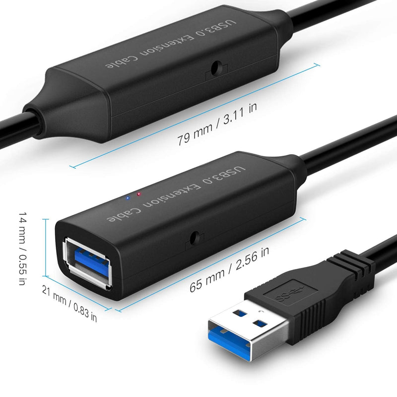 RSHTECH USB 3.0 Active Extension Cable 32 Feet with 5V 2A Power Adapter, USB 3.0 Extender Male to Female Cord with Built-in Signal Booster Chips for Xbox, PS4, USB Printer, Mouse, Keyboard, etc 32ft/10M+5V 2APower adapter