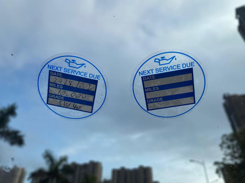 2 inch 60 PCS Blue Next Service Due with Date Miles Grade Static Cling Labels Easy Remove Oil Change Stickers - Static Cling Windshield Labels