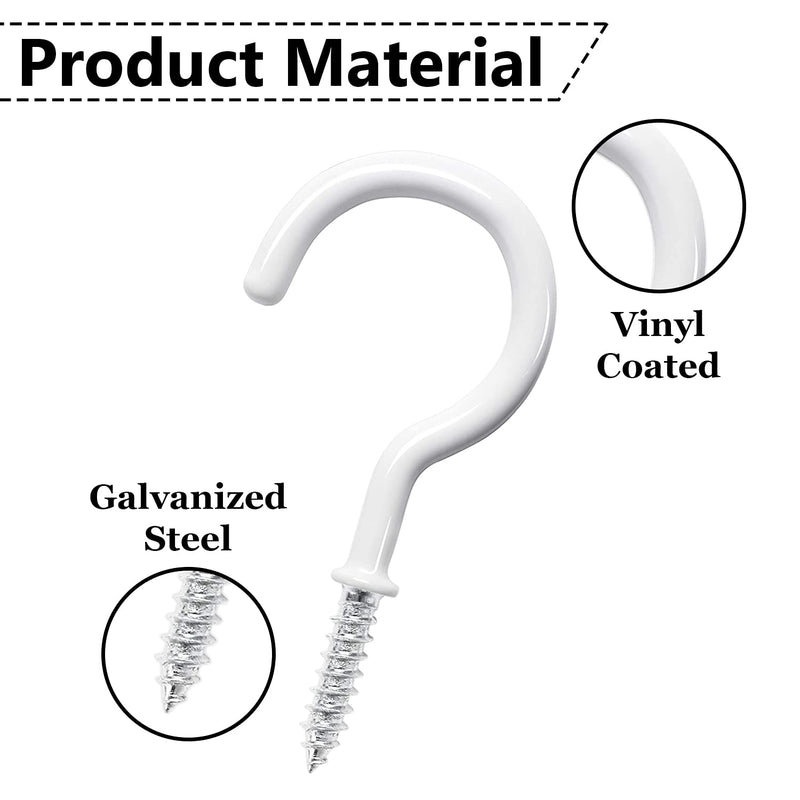 [Australia - AusPower] - 12 Pcs Ceiling Hooks for Hanging Plants, Cups, Utensils and Christmas String Lights, 1-1/4 inch Vinyl Coated Screw-in Plant and Cup Hooks for Wooden and Drywall with Anchors - White 12Pcs 1-1/4 inches 