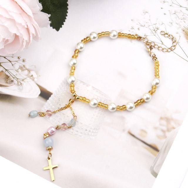 Natural Jade Cross Car Hanging Ornament Gold