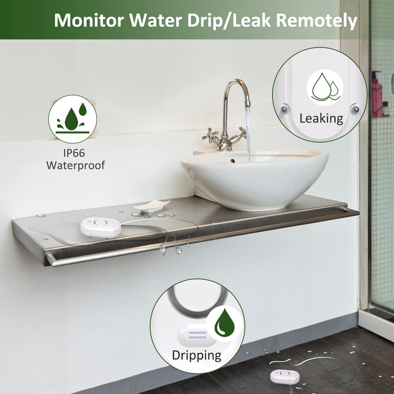 [Australia - AusPower] - METAK Water Leak Detector Sensor Alarm: Home Water Flooding Monitor Smart Sink Overflow Monitoring Adjustable Wet Moisture Alert Pipe Leakage Drip Detection Warning for Basement Floor (2 Sensor) 2 Sensors White 