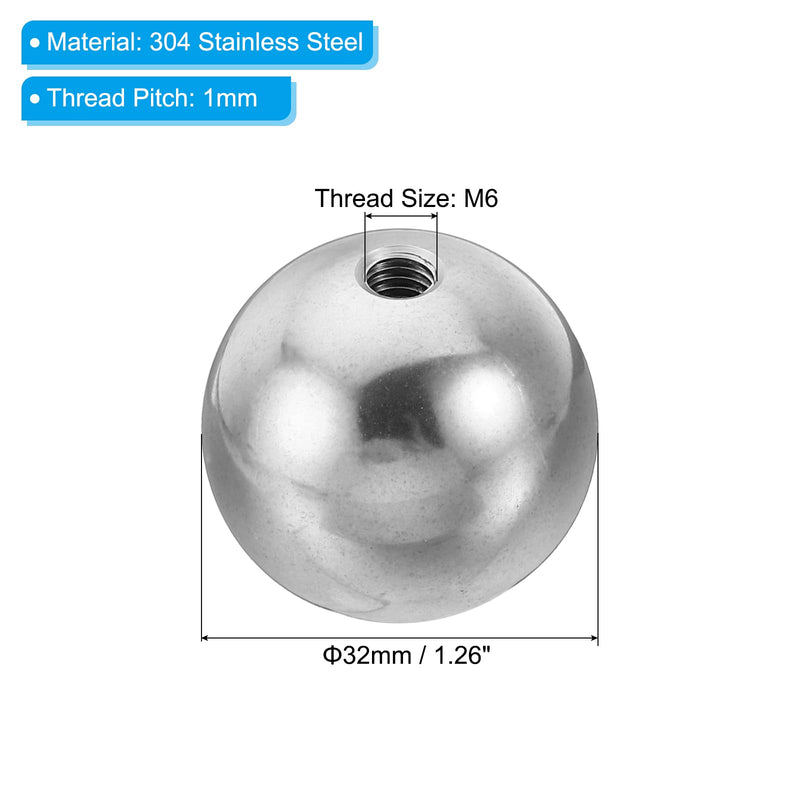 [Australia - AusPower] - PATIKIL M6x32mm Ball Nuts Knob, 1 Pack Female Thread 304 Stainless Steel Round Blind Hole Screw Cap Cover for Lighting Machinery DIY Decoration, Silver 