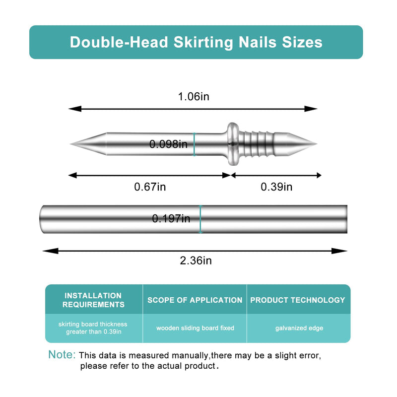[Australia - AusPower] - 300 Pcs Krttwwx Double-Head Skirting Thread Seamless Nail, Double-Headed Nails, Invisible Screws & Specific Sleeve Tool, for Seamless Skirting Thread with Solid Wood Baseboard. 