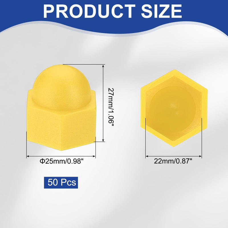 [Australia - AusPower] - PATIKIL 50 Pcs Hex Nut Cover, M14x22x27mm Nylon Screws Bolt Covers Caps Dome Acorn Hex Head Bolt Protection Cap for Screws Nut, Yellow 