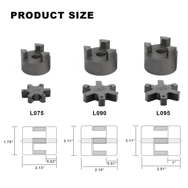 5/8" to 5/8" L075 Flexible 3-Piece L-Jaw Coupling Coupler Set & Rubber Spider for Log Wood Splitter Hybrid Equipment