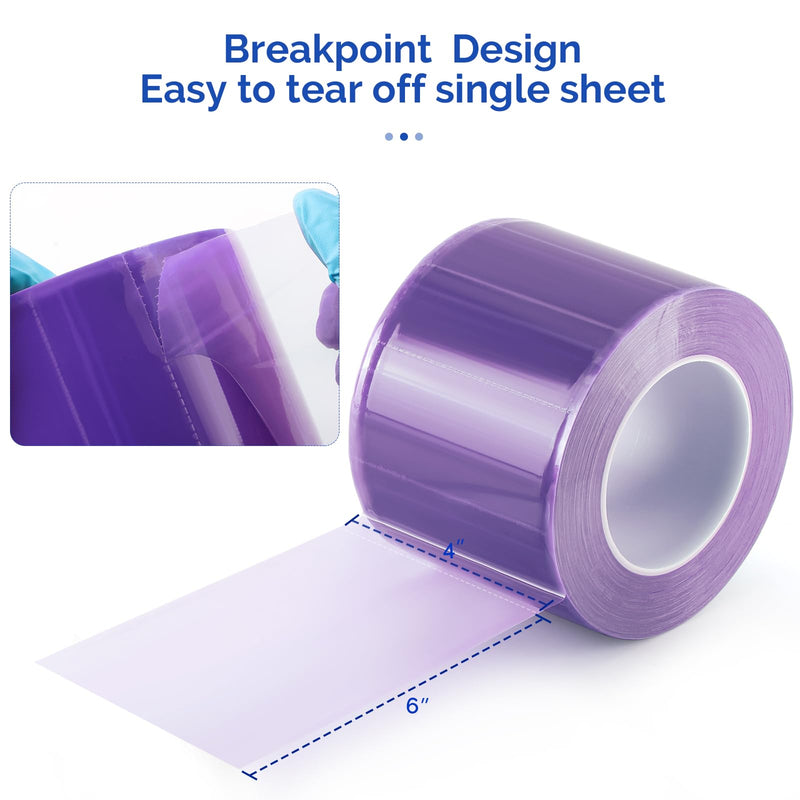 JMU Purple Barrier Film, Barrier Film Tattoo 4" x 6" Barrier Tape, Dental Barrier Film Roll (1 Rolls, 1200 Sheets) 1 Puprle
