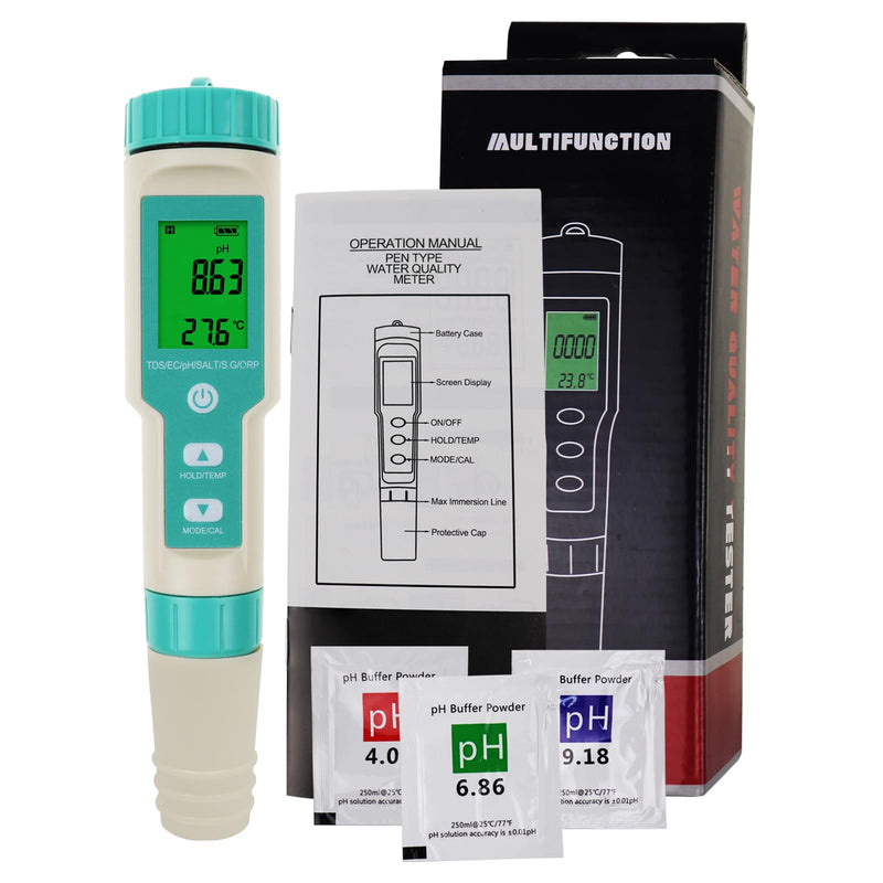 [Australia - AusPower] - 7 in 1 Water Quality Tester Pen-Type TDS ORP Meter PH Tester and pH Powder Calibration Solution pH4.01, pH7.00, & pH10.01 