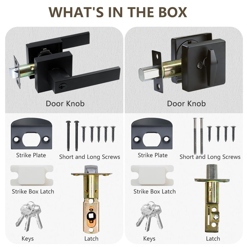 Exterior Door Handle,Entry Door locksets with deadbolt | Front Door Handle and Deadbolt Set,Matte Black Keyed Alike Heavy Duty Door Lever Locksets Right & Left Sided Doors 1 Pack