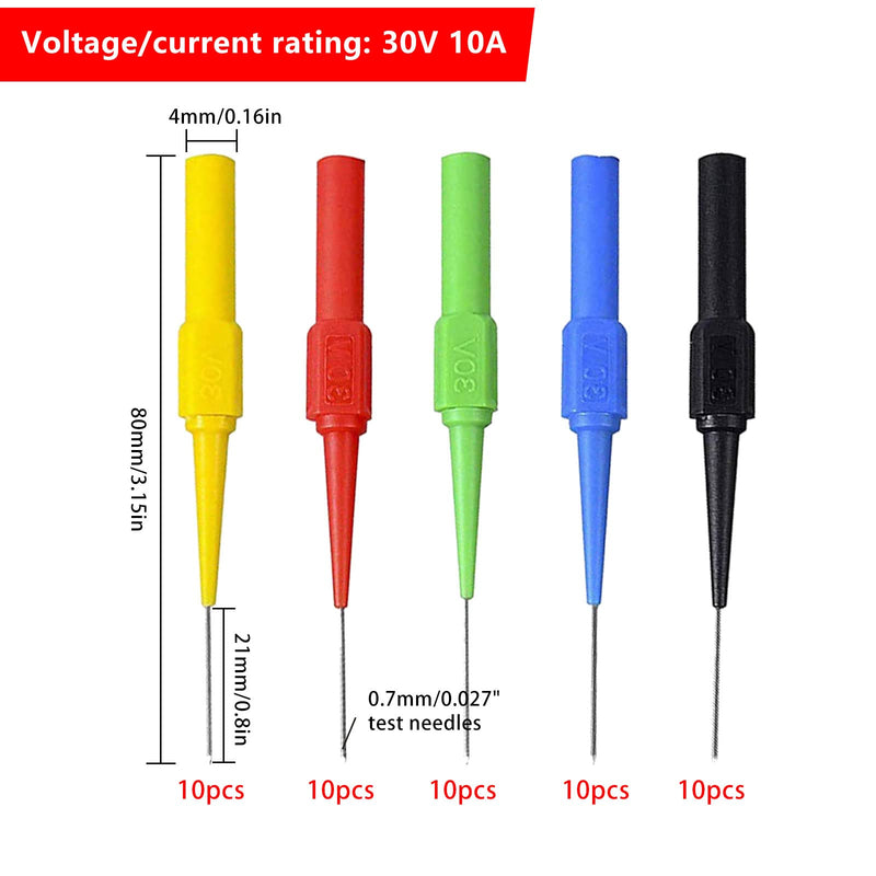 [Australia - AusPower] - 50 Pcs Test Back Probe Pin, 0.7mm Non-Destructive Insulation Wire Piercing Needle, Test Probe Pins, Wire Piercing Probe Insulation Back Probes for 4mm Banana Socket Plug, Car Tester 